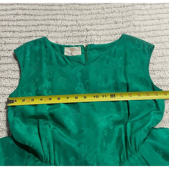 VTG Dynasty A-Line Dress Silk Brocade Womens Sz 10 Green Cap Sleeves Knee Length - Picture 3 of 12